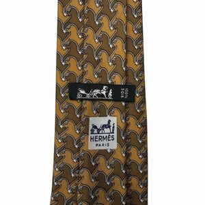 Hermes Men's Tie Racing Horse Heads Brown Silk 877 PA 3 3/8" (W) x 58.5" (L) euc